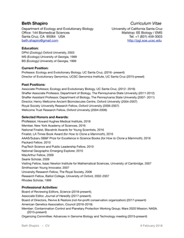 Beth Shapiro Curriculum Vitae