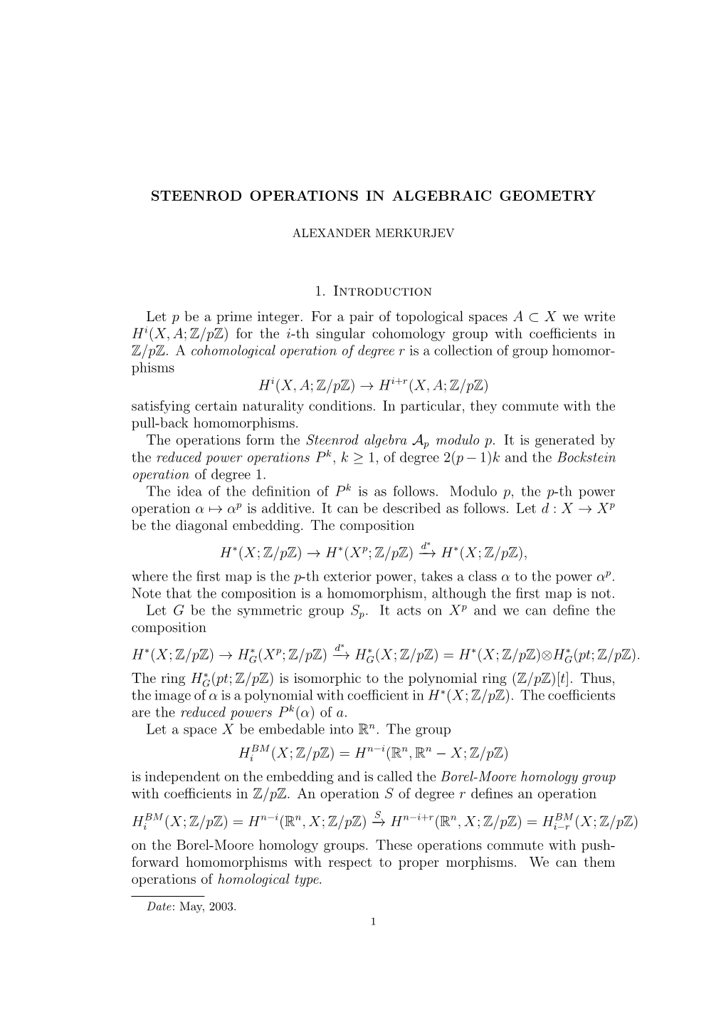 Steenrod Operations in Algebraic Geometry