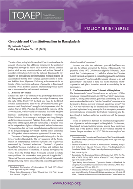 Genocide and Constitutionalism in Bangladesh by Antonio Angotti Policy Brief Series No