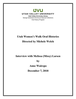 Utah Women's Walk Oral Histories Directed by Michele Welch