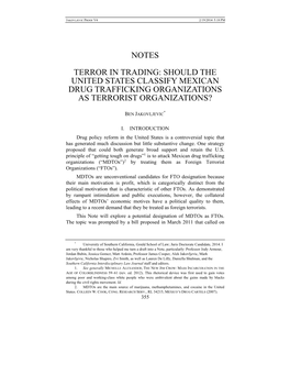 Notes Terror in Trading: Should the United States Classify Mexican Drug Trafficking Organizations As Terrorist Organizations?