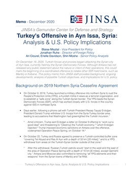 Turkey's Offensive in Ayn Issa, Syria: Analysis & U.S. Policy Implications