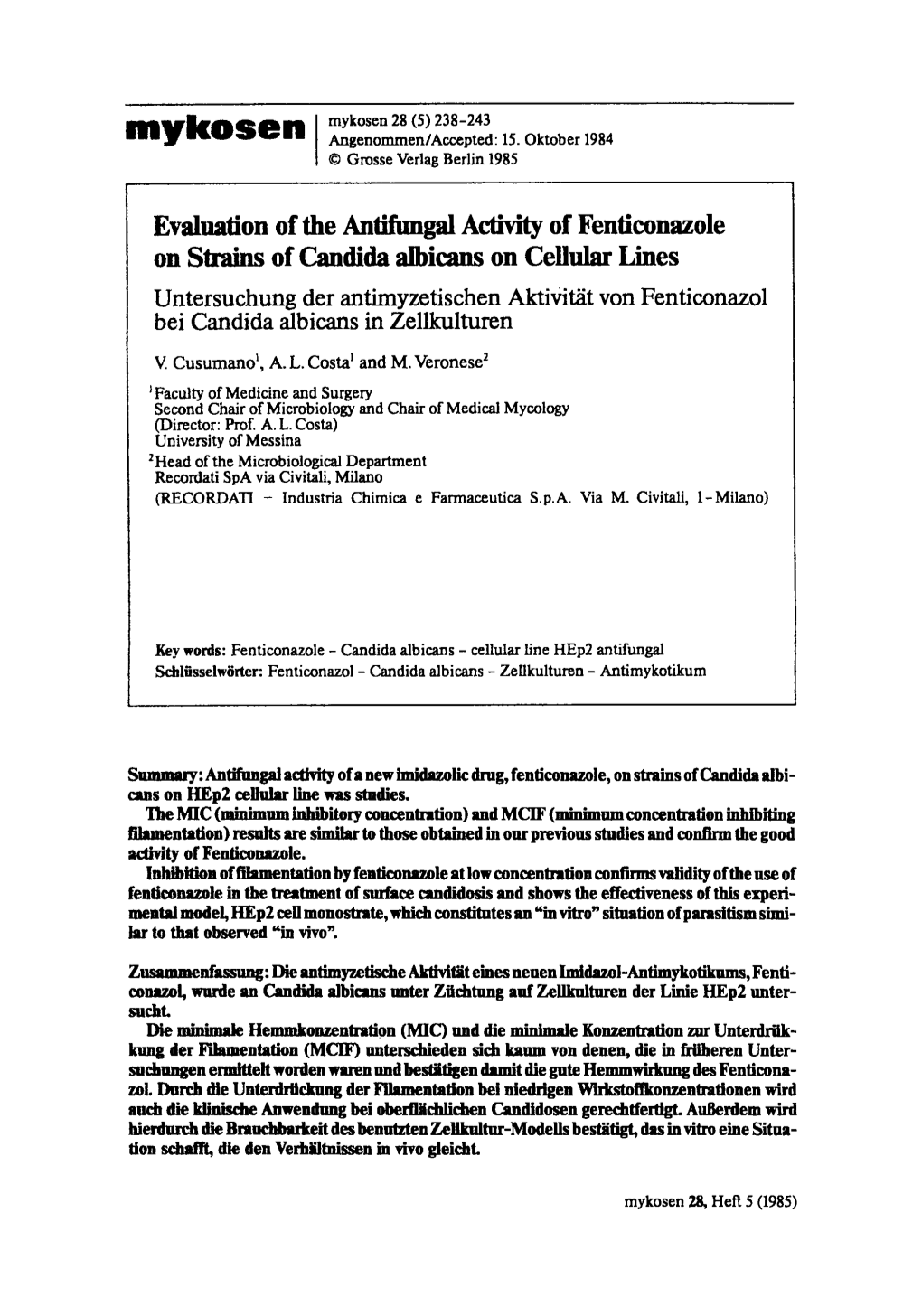 Evaluation of the Antifungal Activity of Fenticonazole on Strains Of