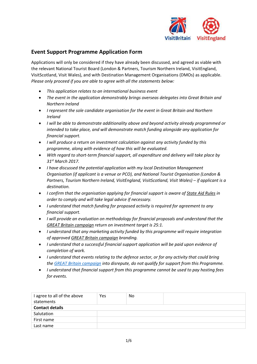 Event Support Programme Application Form