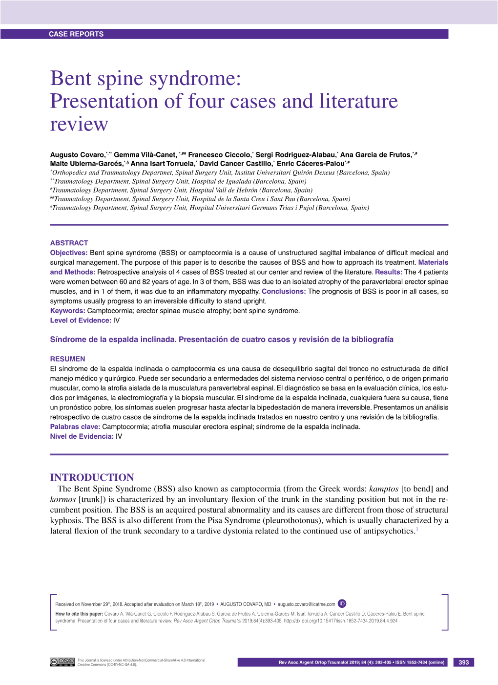 Bent Spine Syndrome: Presentation of Four Cases and Literature Review