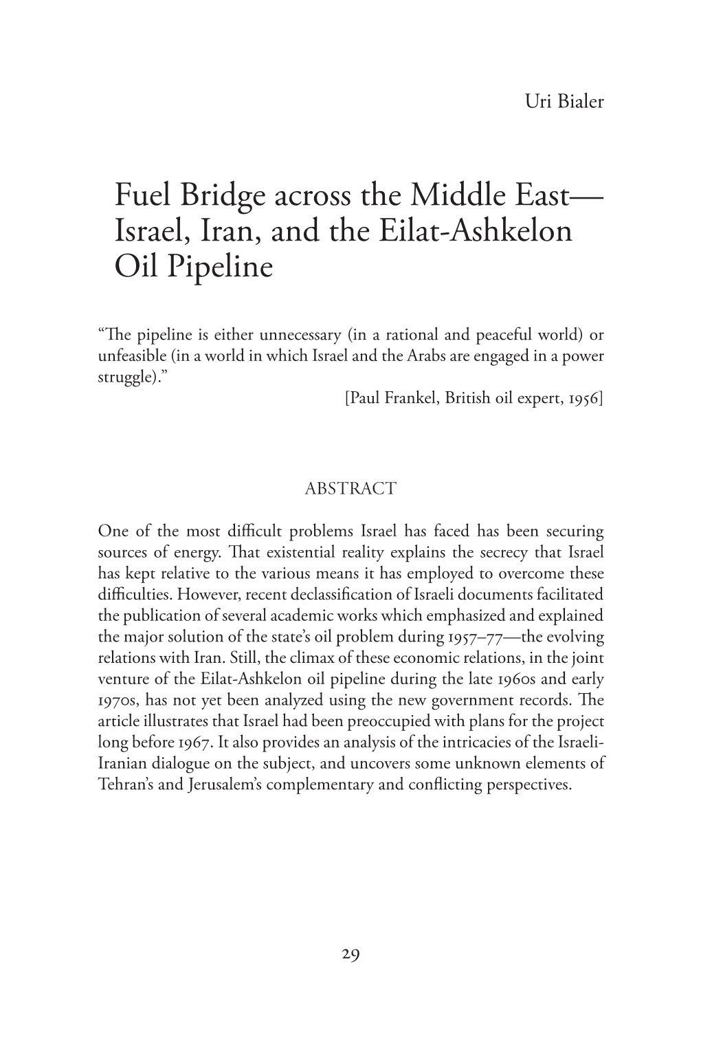 Fuel Bridge Across the Middle East— Israel, Iran, and the Eilat-Ashkelon Oil Pipeline