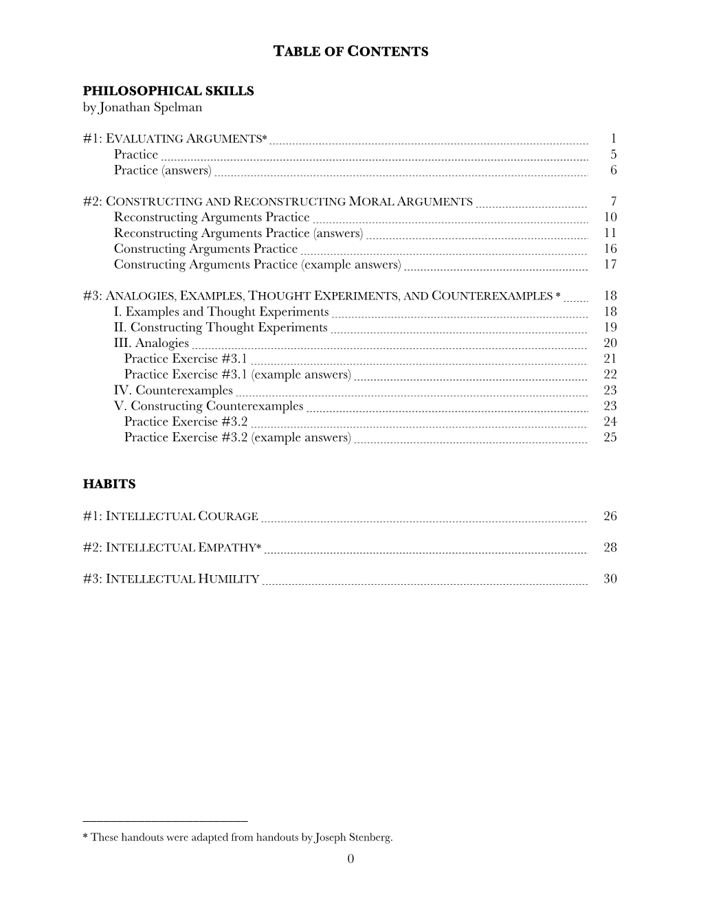 TABLE of CONTENTS 0 PHILOSOPHICAL SKILLS by Jonathan