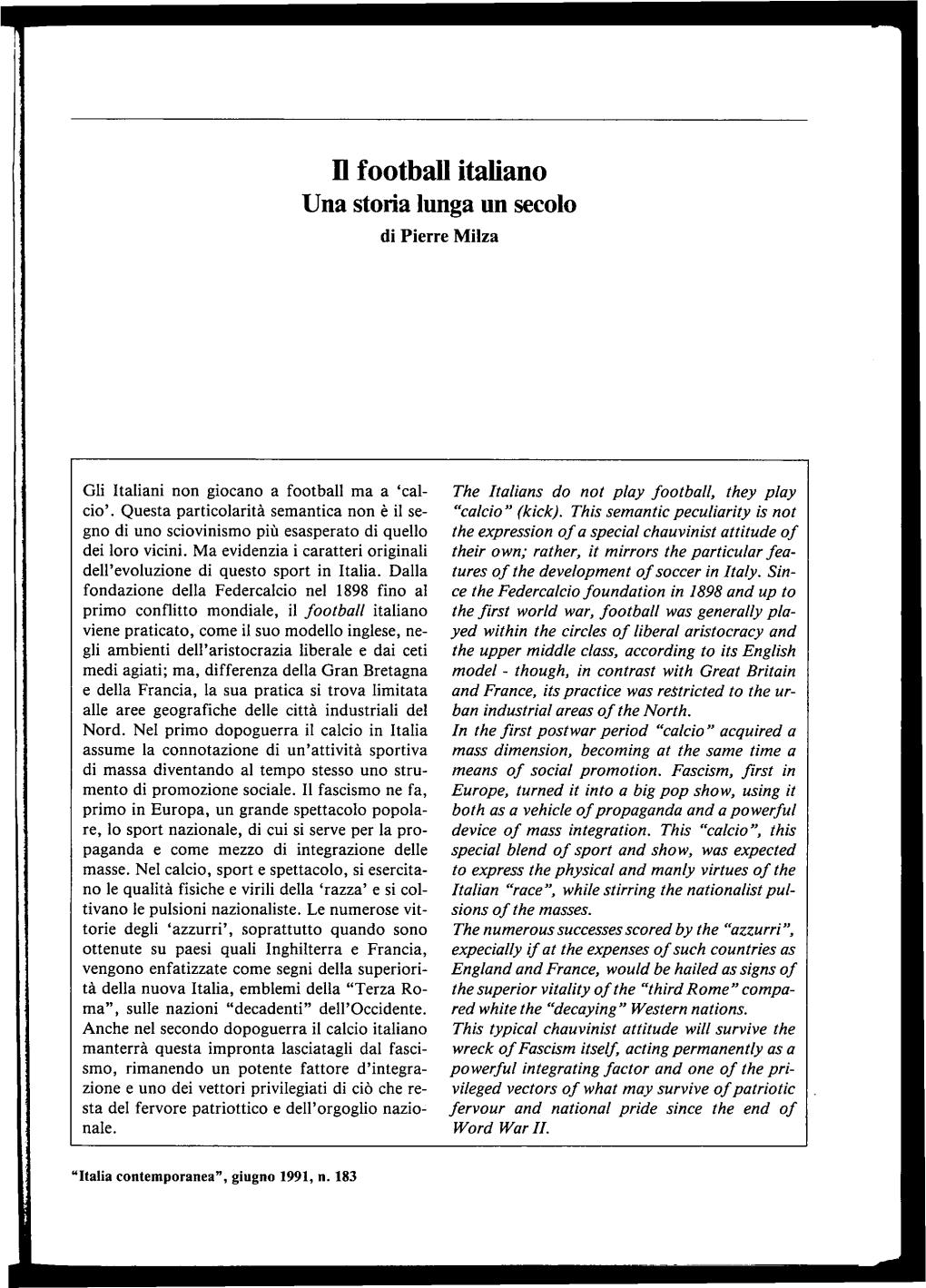 Il Football Italiano Una Storia Lunga Un Secolo Di Pierre Milza