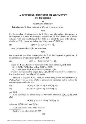 A Metrical Theorem in Geometry of Numbers