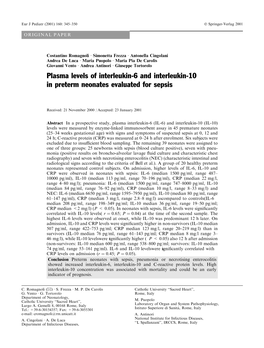 Plasma Levels of Interleukin-6 and Interleukin-10 in Preterm Neonates Evaluated for Sepsis