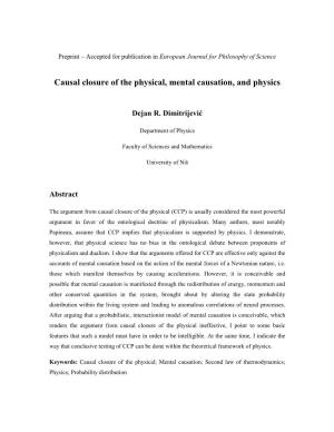 Causal Closure of the Physical, Mental Causation, and Physics