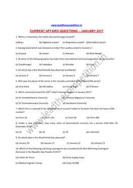 Current Affairs Questions – January 2017