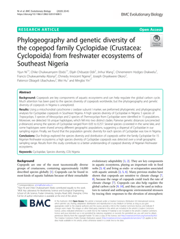 Phylogeography and Genetic Diversity of the Copepod Family Cyclopidae