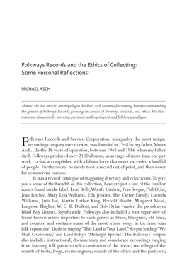 Folkways Records and the Ethics of Collecting: Some Personal Reflections1