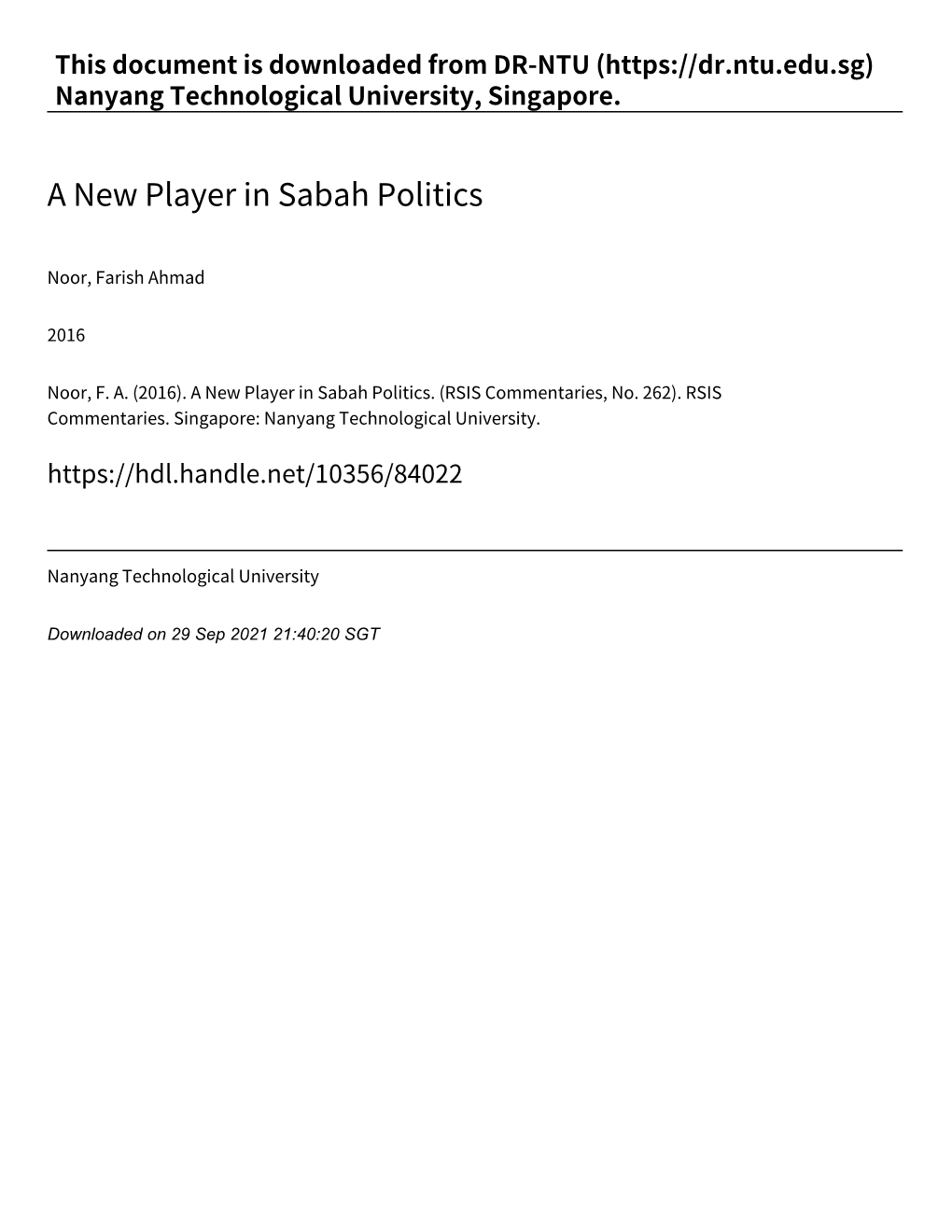 A New Player in Sabah Politics