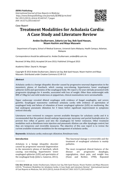 Treatment Modalities for Achalasia Cardia: a Case Study and Literature Review
