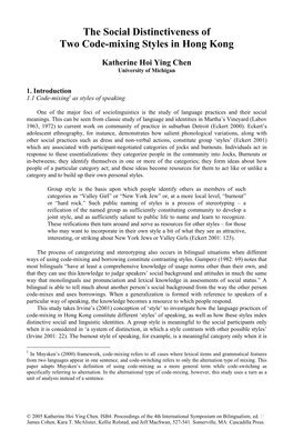 The Social Distinctiveness of Two Code-Mixing Styles in Hong Kong