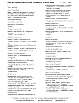 Turner Photographics Horticultural Stock List by Scientific Name 11/27