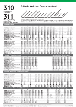 Enfield - Waltham Cross - Hertford Mondays to Saturdays