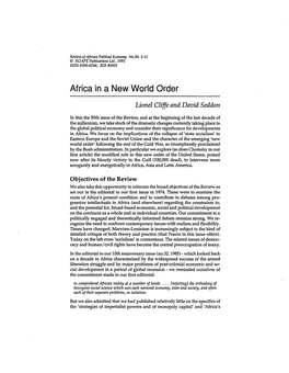 Africa in a New World Order Lionel Cliffe and David Seddon