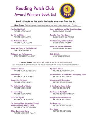 Reading Patch Club Award Winners Book List