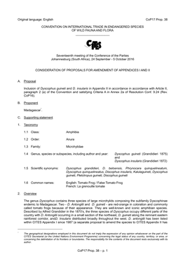 Proposal for Amendment of Appendix I Or II for CITES Cop16