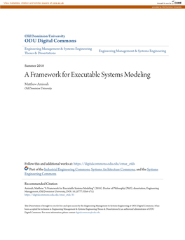 A Framework for Executable Systems Modeling Matthew Amissah Old Dominion University