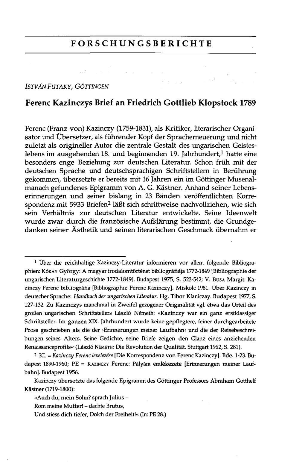 Ferenc Kazinczys Brief an Friedrich Gottlieb Klopstock 1789