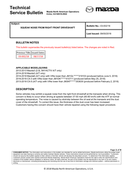 Technical Service Bulletin Mazda North American Operations