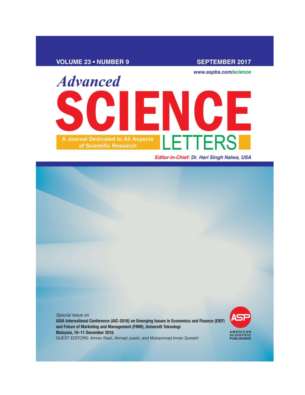 Advanced Science Letters ISSN: 1936-6612 (Print): EISSN: 1936-7317 (Online) Copyright © 2000-2018 American Scientific Publishers