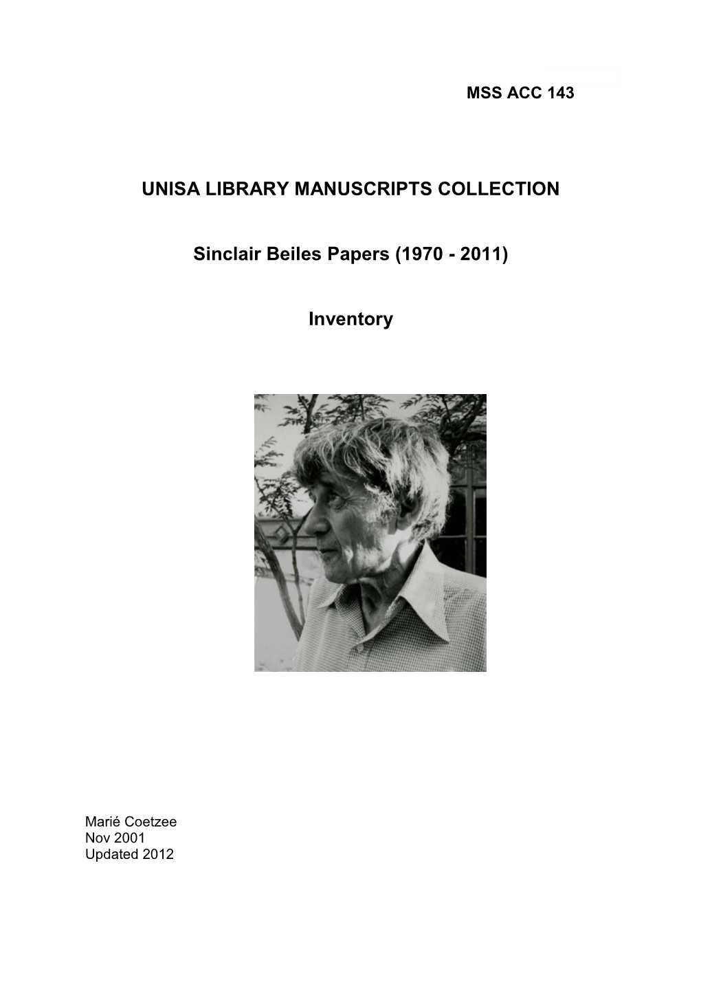 UNISA LIBRARY MANUSCRIPTS COLLECTION Sinclair Beiles Papers