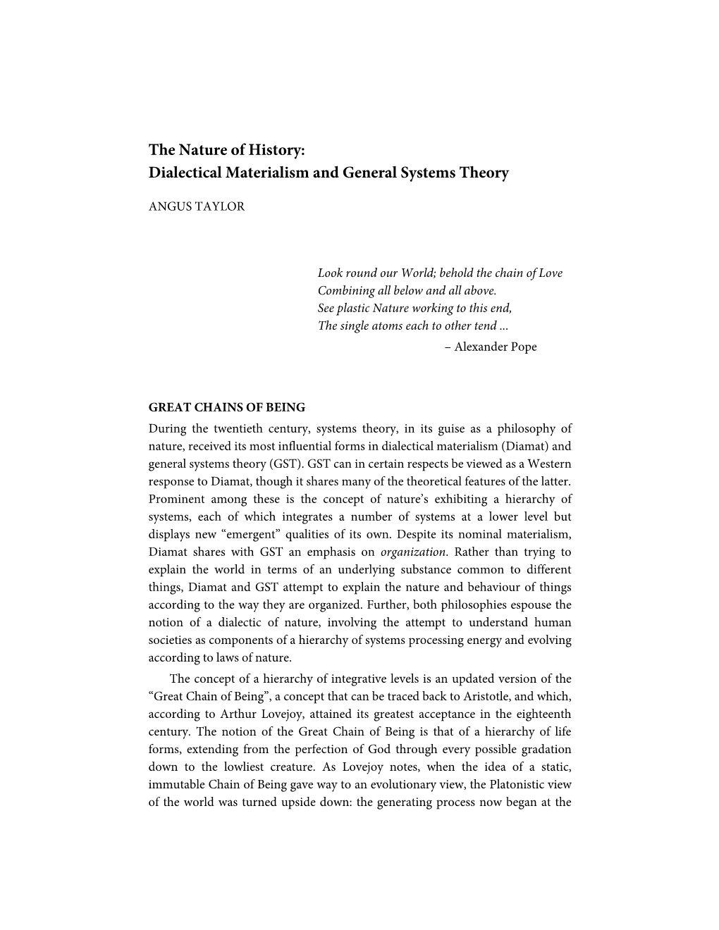 The Nature of History: Dialectical Materialism and General Systems Theory