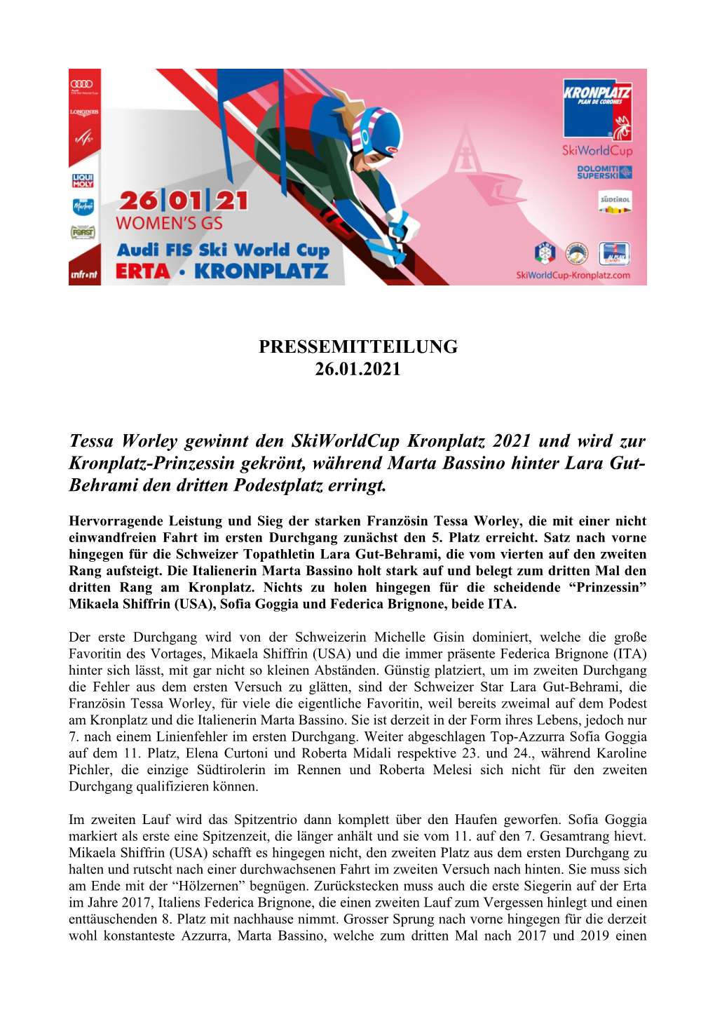 PRESSEMITTEILUNG 26.01.2021 Tessa Worley Gewinnt Den