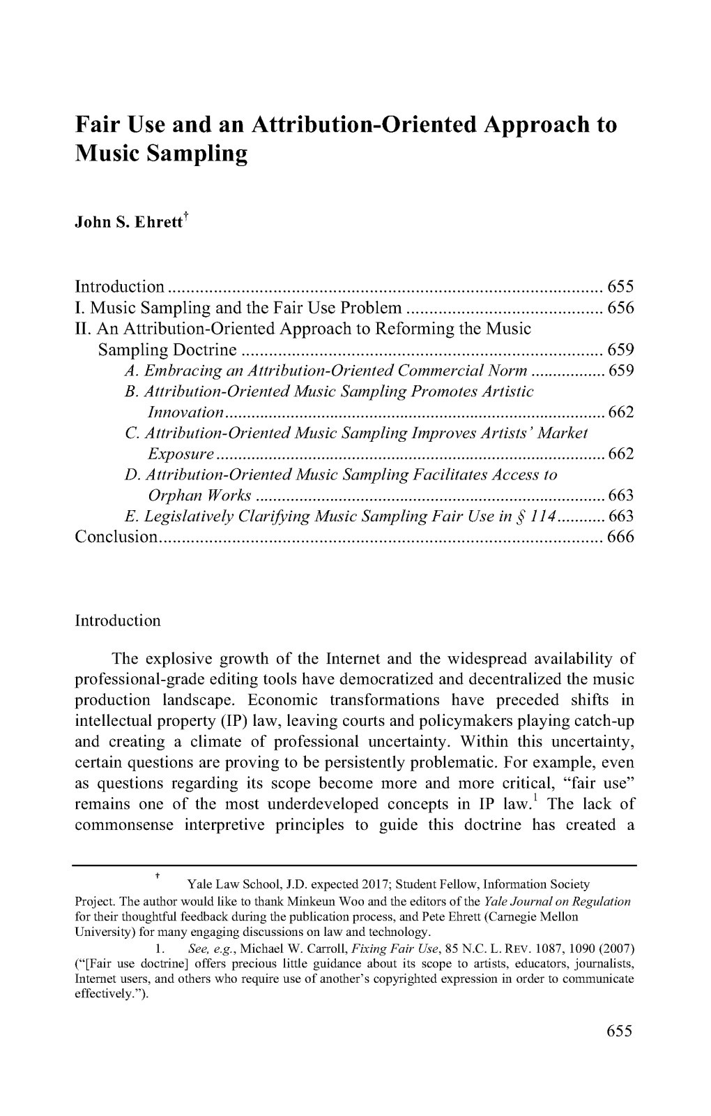 Fair Use and an Attribution-Oriented Approach to Music Sampling