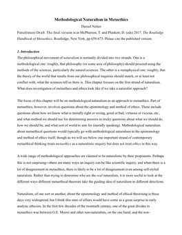Methodological Naturalism in Metaethics Daniel Nolan