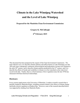 Climate in the Lake Winnipeg Watershed and the Level of Lake Winnipeg