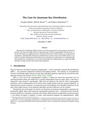 The Case for Quantum Key Distribution