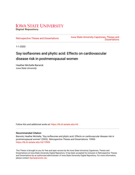 Soy Isoflavones and Phytic Acid: Effects on Cardiovascular Disease Risk in Postmenopausal Women