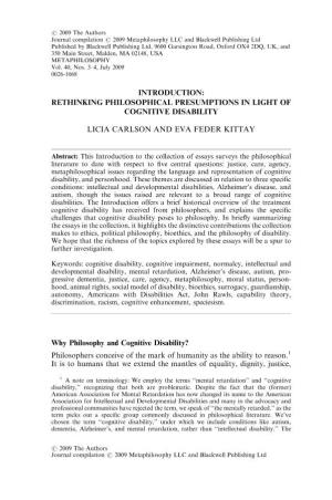 Introduction: Rethinking Philosophical Presumptions in Light of Cognitive Disability