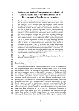 Influence of Ancient Mesopotamian Aesthetics of Gardens/Parks and Water Installations on the Development of Landscape Architectu