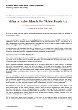 Maher Vs. Aslan: Islam Is Not Violent, People Are