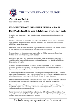 Dog DNA Find Could Aid Quest to Help Breeds Breathe More Easily 16.05.2019