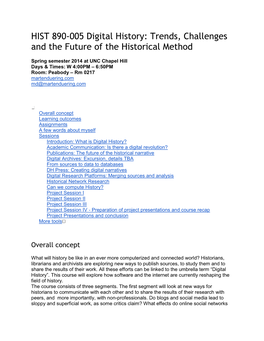 HIST 890-005 Digital History: Trends, Challenges and the Future of the Historical Method