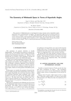 The Geometry of Minkowski Space in Terms of Hyperbolic Angles