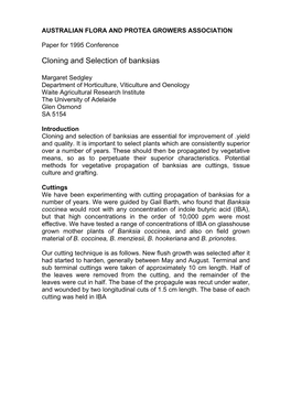 Cloning and Selection of Banksias