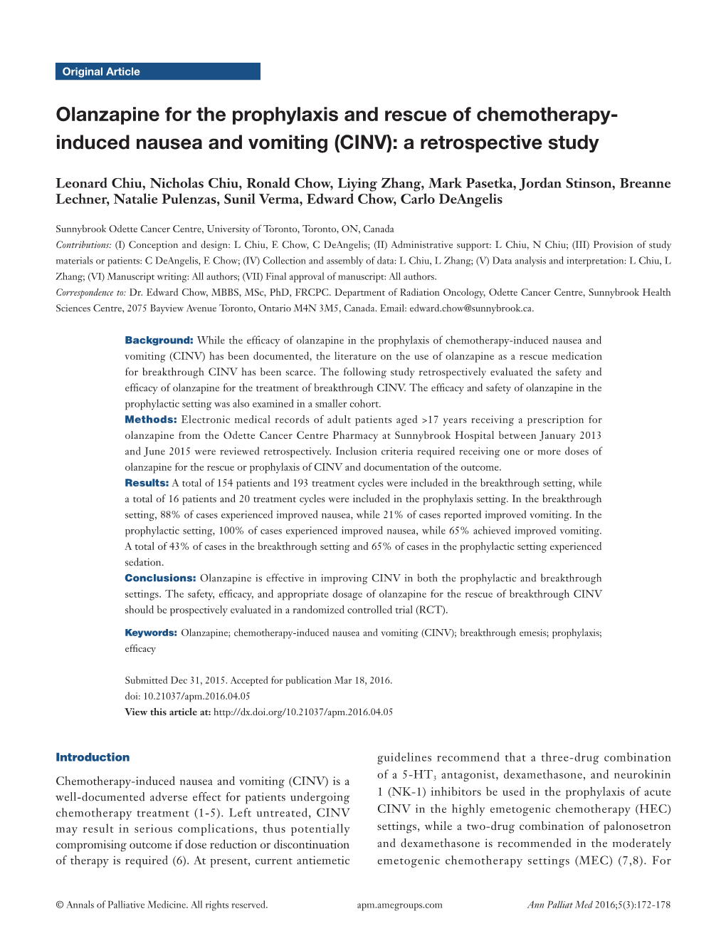 Induced Nausea and Vomiting (CINV): a Retrospective Study