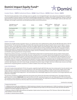 Domini Impact Equity Fundsm Performance Commentary - First Quarter 2018