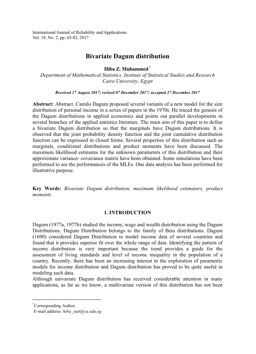 Bivariate Dagum Distribution