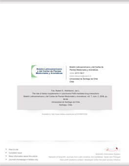 The Role of Dietary Supplements in Cytochrome P450-Mediated Drug Interactions Boletín Latinoamericano Y Del Caribe De Plantas Medicinales Y Aromáticas, Vol
