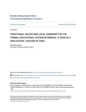 Traditional Values and Local Community in the Formal Educational System in Senegal: a Year As a High School Teacher in Thies